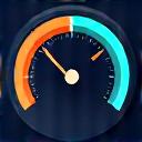Icon of a gauge pointing to maximum.